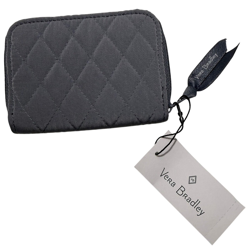 Vera Bradley Womens Carbon Gray Quilted Microfiber RFID Small‎ Zip Wallet NWT